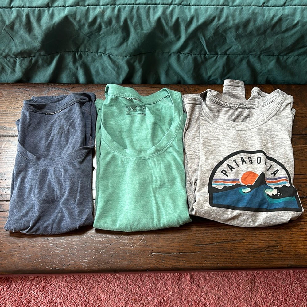 Patagonia capilene short long sleeve green blue gray t shirt x small bundle